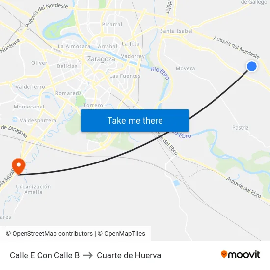 Calle E Con Calle B to Cuarte de Huerva map