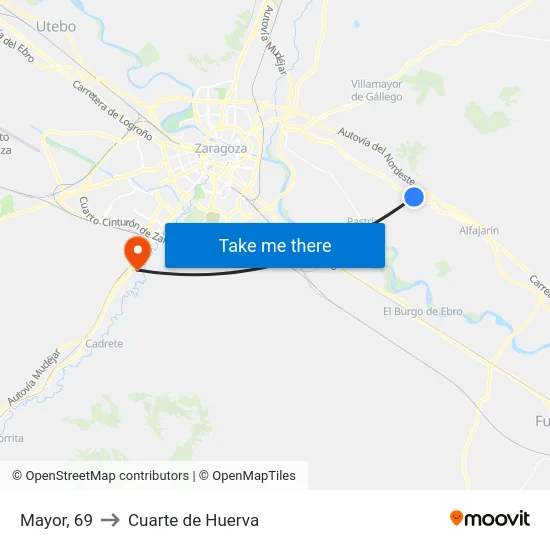 Mayor, 69 to Cuarte de Huerva map