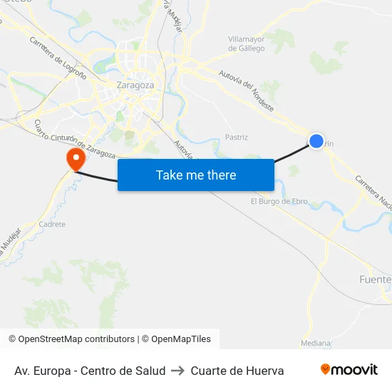 Av. Europa - Centro de Salud to Cuarte de Huerva map