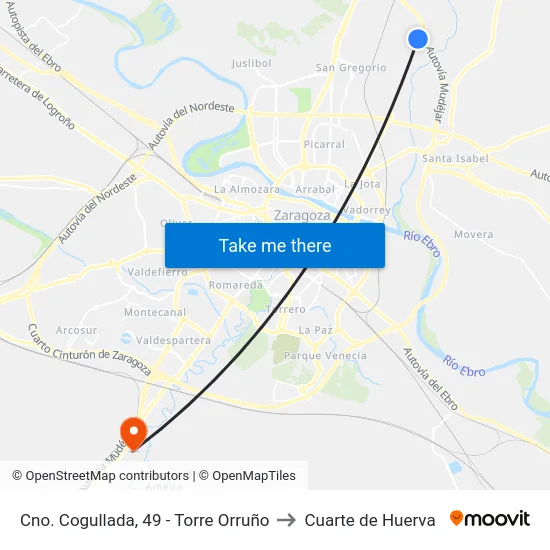 Cno. Cogullada, 49 - Torre Orruño to Cuarte de Huerva map