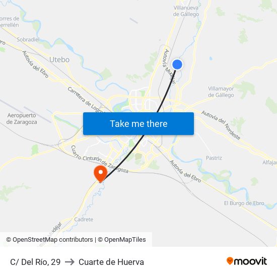 C/ Del Río, 29 to Cuarte de Huerva map