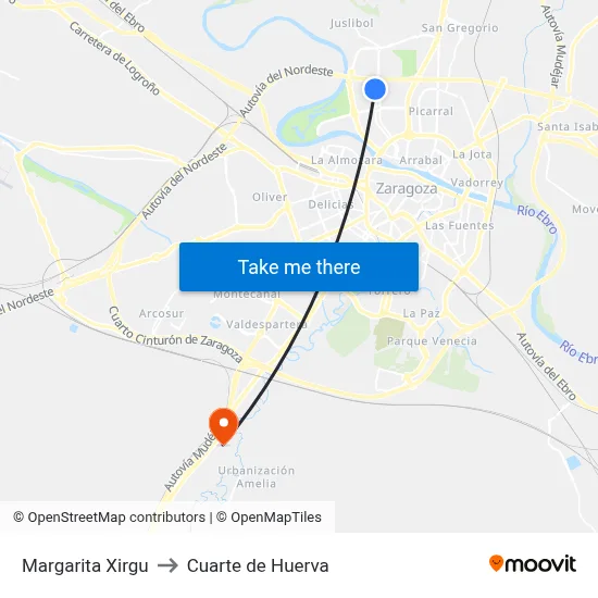 Margarita Xirgu to Cuarte de Huerva map