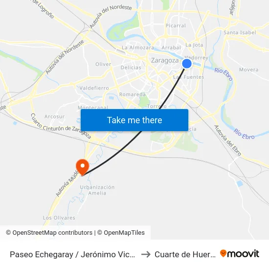 Paseo Echegaray / Jerónimo Vicens to Cuarte de Huerva map