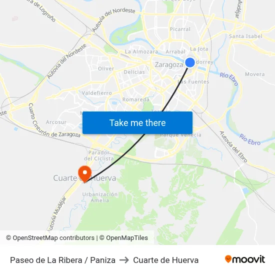 Paseo de La Ribera / Paniza to Cuarte de Huerva map