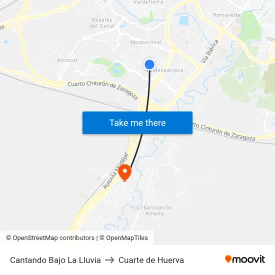 Cantando Bajo La Lluvia to Cuarte de Huerva map