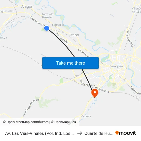 Av. Las Vías-Viñales (Pol. Ind. Los Leones) to Cuarte de Huerva map