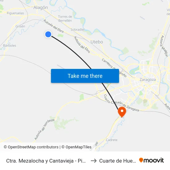Ctra. Mezalocha y Cantavieja - Pinares to Cuarte de Huerva map