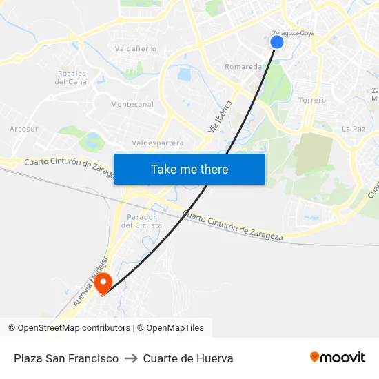 Plaza San Francisco to Cuarte de Huerva map