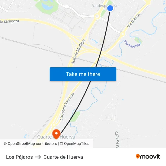 Los Pájaros to Cuarte de Huerva map