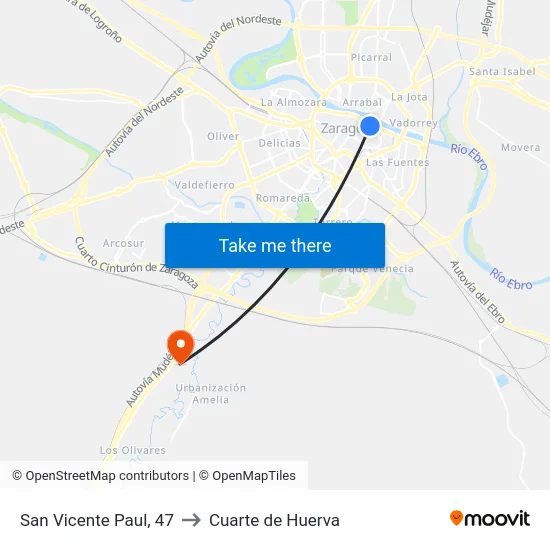 San Vicente Paul, 47 to Cuarte de Huerva map