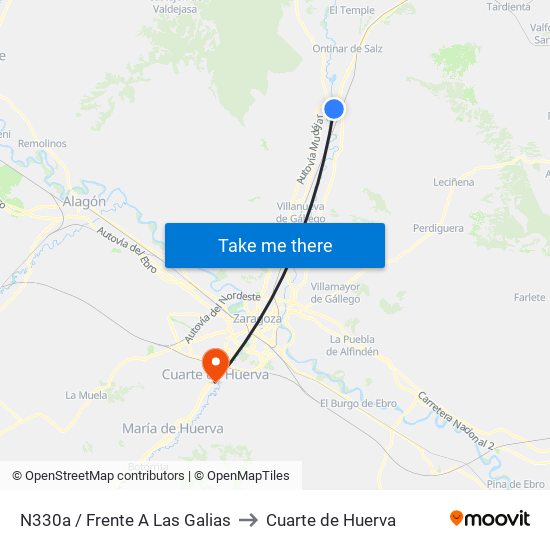 N330a / Frente A Las Galias to Cuarte de Huerva map