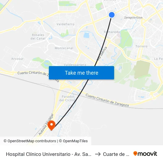 Hospital Clínico Universitario - Av. San Juan Bosco, 15 to Cuarte de Huerva map