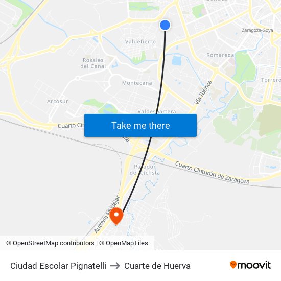 Ciudad Escolar Pignatelli to Cuarte de Huerva map