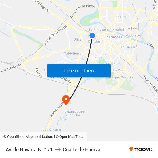 Av. de Navarra N. º 71 to Cuarte de Huerva map