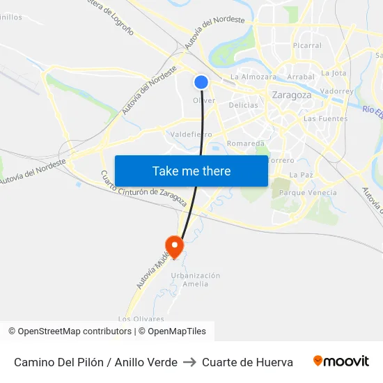 Camino Del Pilón / Anillo Verde to Cuarte de Huerva map