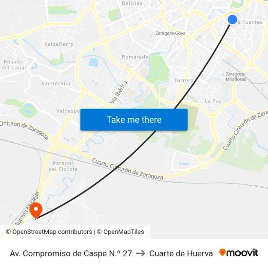 Av. Compromiso de Caspe N.º 27 to Cuarte de Huerva map