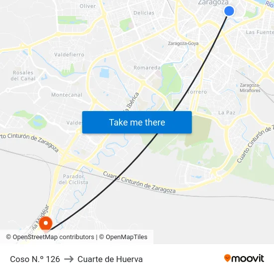 Coso N.º 126 to Cuarte de Huerva map