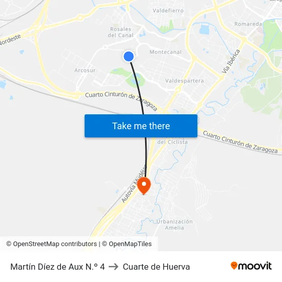 Martín Díez de Aux N.º 4 to Cuarte de Huerva map