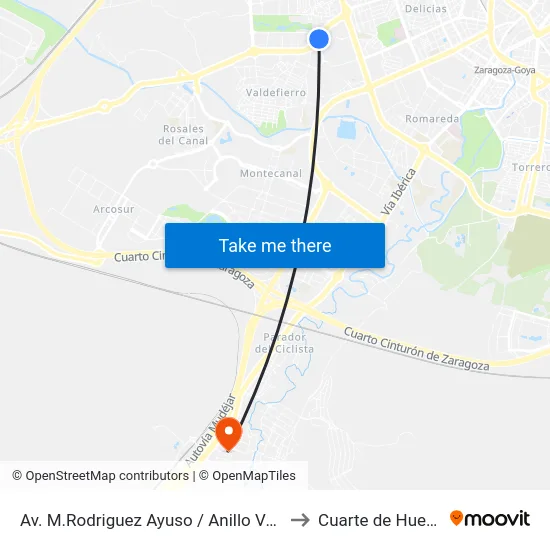 Av. M.Rodriguez Ayuso / Anillo Verde to Cuarte de Huerva map