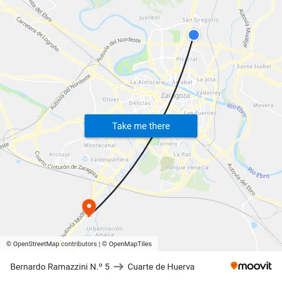 Bernardo Ramazzini N.º 5 to Cuarte de Huerva map