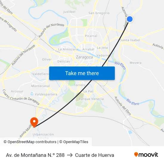 Av. de Montañana N.º 288 to Cuarte de Huerva map