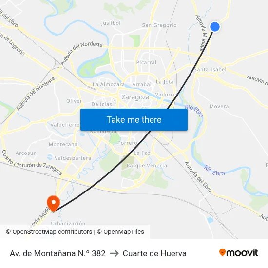 Av. de Montañana N.º 382 to Cuarte de Huerva map