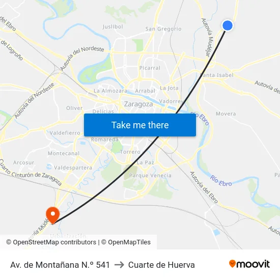 Av. de Montañana N.º 541 to Cuarte de Huerva map