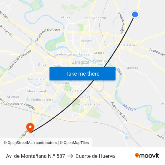 Av. de Montañana N.º 587 to Cuarte de Huerva map