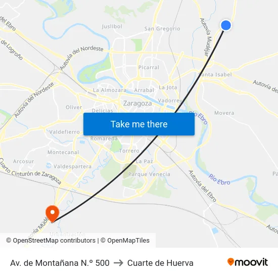 Av. de Montañana N.º 500 to Cuarte de Huerva map