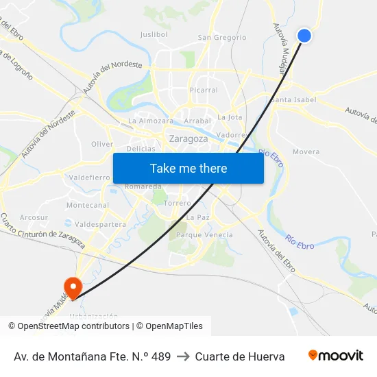 Av. de Montañana Fte. N.º 489 to Cuarte de Huerva map