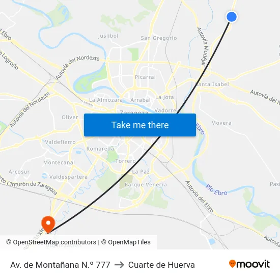 Av. de Montañana N.º 777 to Cuarte de Huerva map
