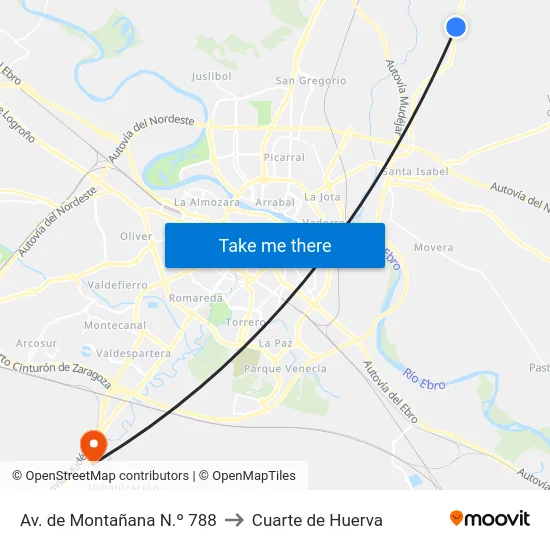 Av. de Montañana N.º 788 to Cuarte de Huerva map