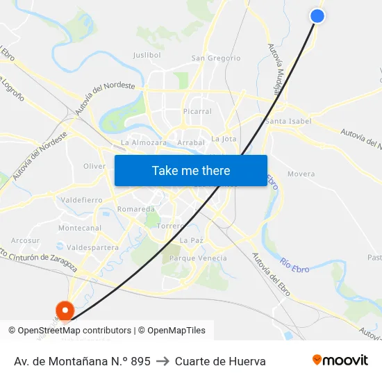 Av. de Montañana N.º 895 to Cuarte de Huerva map