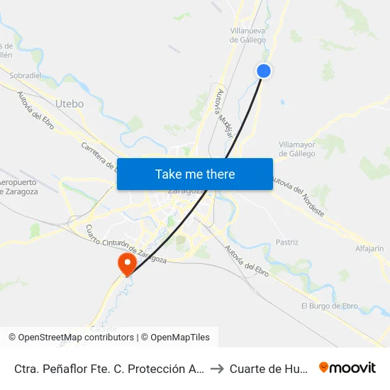 Ctra. Peñaflor Fte. C. Protección Animal to Cuarte de Huerva map
