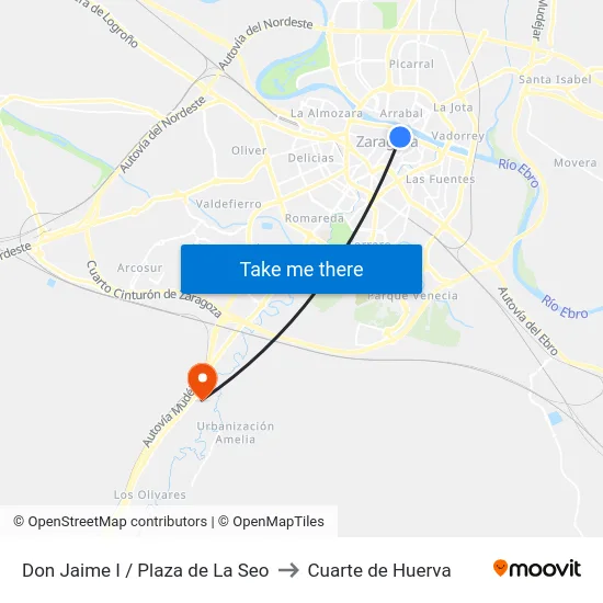 Don Jaime I / Plaza de La Seo to Cuarte de Huerva map
