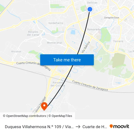 Duquesa Villahermosa N.º 109 / Vía Univérsitas to Cuarte de Huerva map
