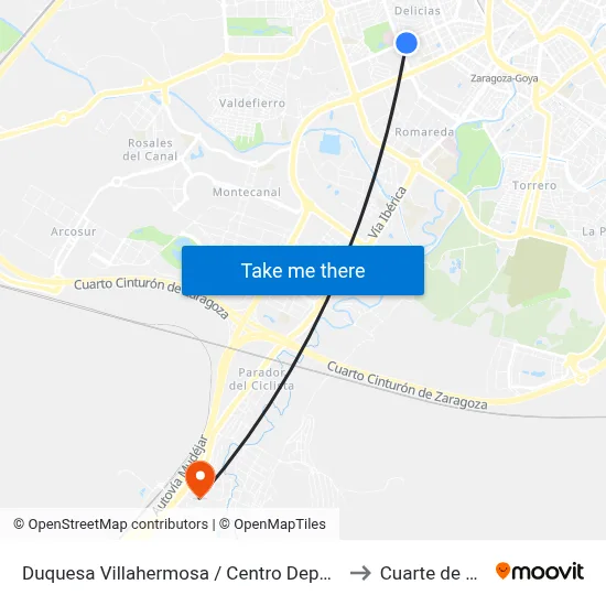 Duquesa Villahermosa / Centro Deportivo Municipal to Cuarte de Huerva map