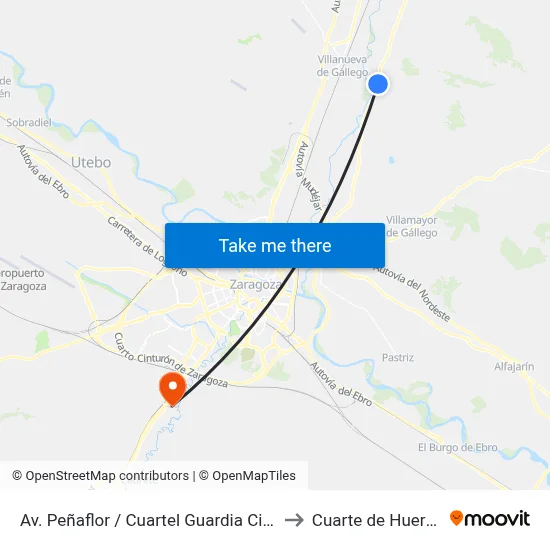 Av. Peñaflor / Cuartel Guardia Civil to Cuarte de Huerva map