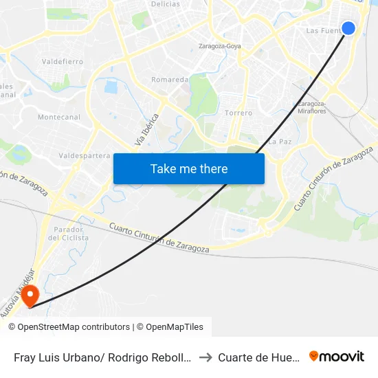 Fray Luis Urbano/ Rodrigo Rebolledo to Cuarte de Huerva map