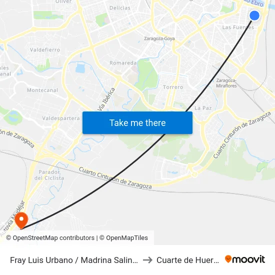 Fray Luis Urbano / Madrina Salinas to Cuarte de Huerva map