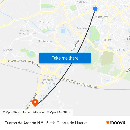 Fueros de Aragón N.º 15 to Cuarte de Huerva map