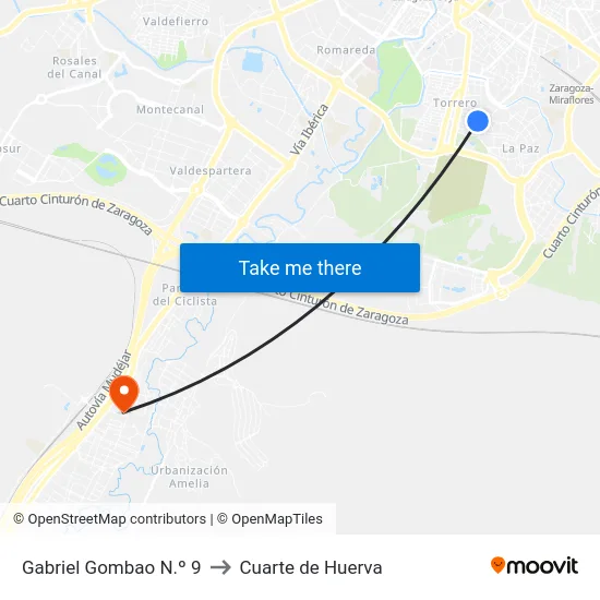 Gabriel Gombao N.º 9 to Cuarte de Huerva map