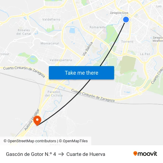 Gascón de Gotor N.º 4 to Cuarte de Huerva map