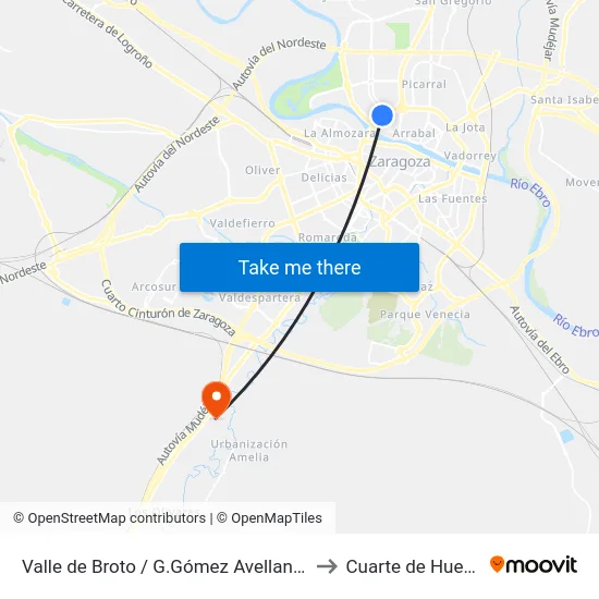 Valle de Broto / G.Gómez Avellaneda to Cuarte de Huerva map
