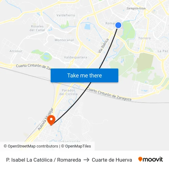 P. Isabel La Católica / Romareda to Cuarte de Huerva map
