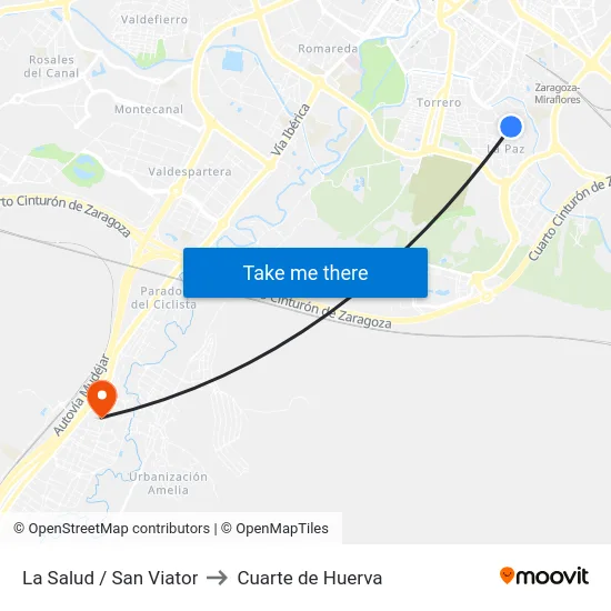 La Salud / San Viator to Cuarte de Huerva map