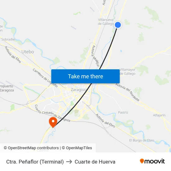 Ctra. Peñaflor (Terminal) to Cuarte de Huerva map