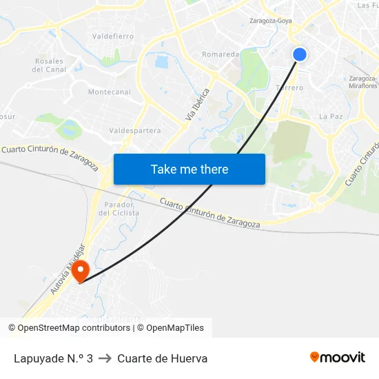 Lapuyade N.º 3 to Cuarte de Huerva map