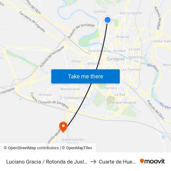 Luciano Gracia / Rotonda de Juslibol to Cuarte de Huerva map