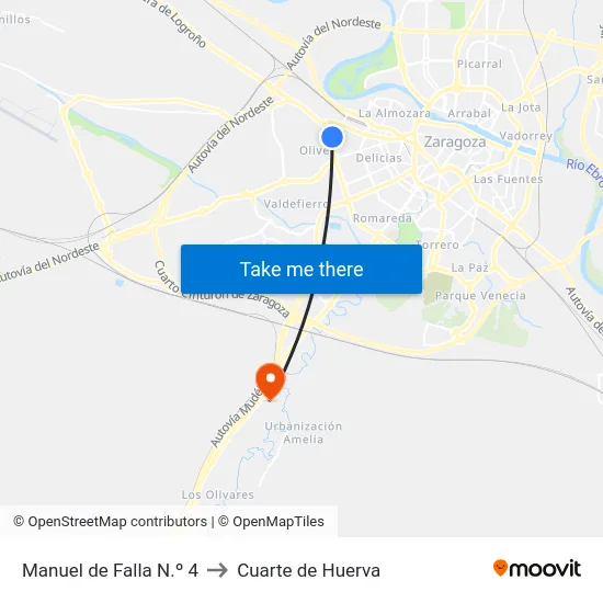 Manuel de Falla N.º 4 to Cuarte de Huerva map